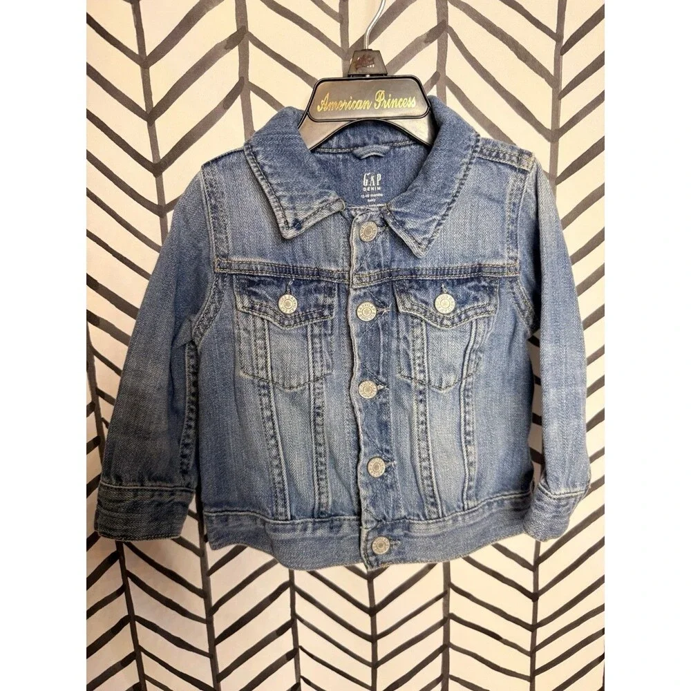 Gap Blue Denim Snap Button Jean Jacket Toddler Girls 12M-18M 2046